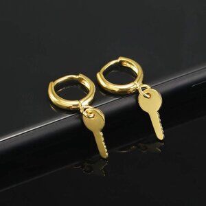 Gold Hoop Key Earrings